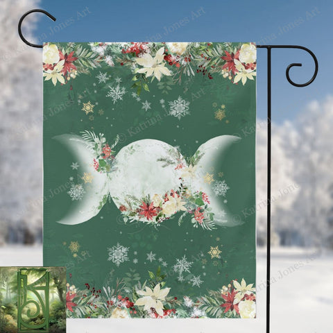 Yule Triple Moon Garden Flag - Pagan Winter Solstice Decor