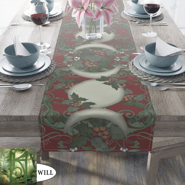 Winter Solstice Table Runner - Holly Triple Moon Tarot Reading Mat