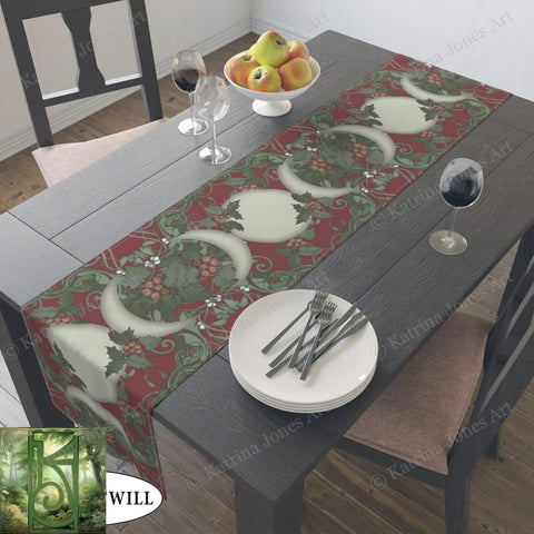 Winter Solstice Table Runner - Holly Triple Moon Tarot Reading Mat