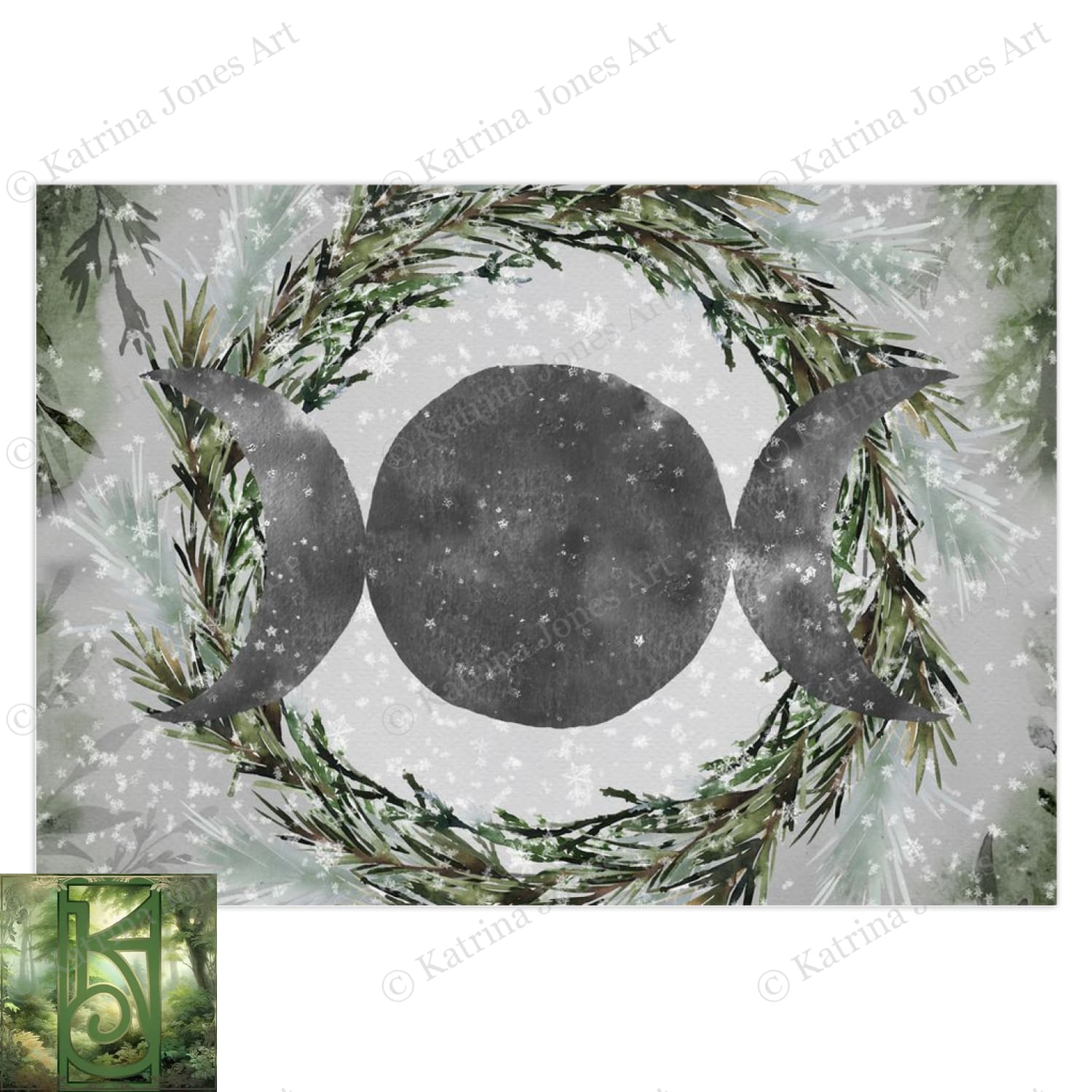 Yule Triple Moon Winter Greeting Card Pagan Witch Wicca Solstice Notcards Stationary 1