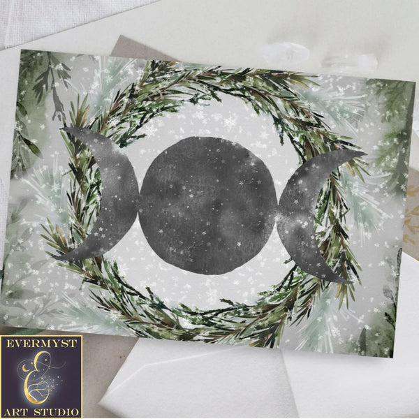 Yule Triple Moon Winter Greeting Card Pagan Witch Wicca Solstice Notcards Stationary