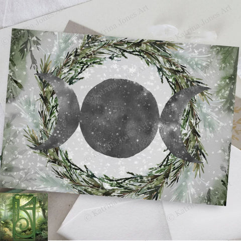 Yule Triple Moon Winter Greeting Card Pagan Witch Wicca Solstice Notcards Stationary