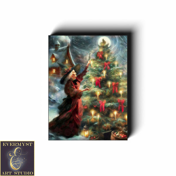 Yule Witch Art Print Winter Solstice Decorations Yuletide Painting