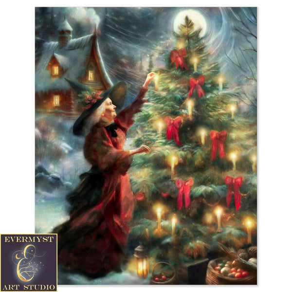 Yule Witch Art Print Winter Solstice Decorations Yuletide Painting