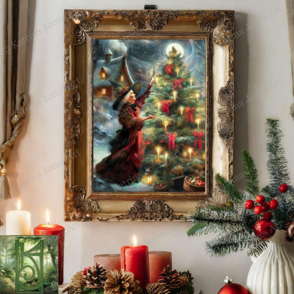 Yule Witch Art Print - Winter Solstice Decor - Yuletide Painting