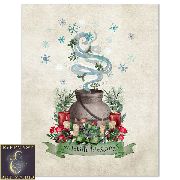 Yuletide Blessings Art Print - Magical Yule Nature Woodland Cute Illustration Wall Decor Whimsical