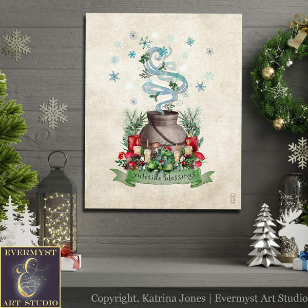 Yuletide Blessings Art Print - Magical Yule Nature Woodland Cute Illustration Wall Decor Whimsical