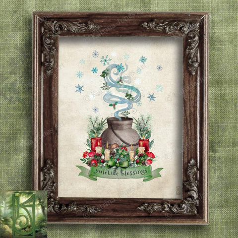 Yuletide Blessings Art Print - Magical Yule Nature Woodland Cute Illustration Wall Decor 8X10 Paper
