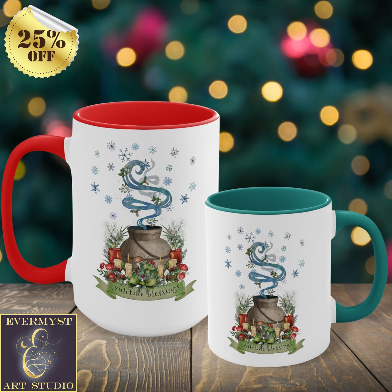 Yuletide Blessings Coffee Tea Mug Cup Christmas Holiday Season Winter Snow X-Mas 11Oz 15Oz Art