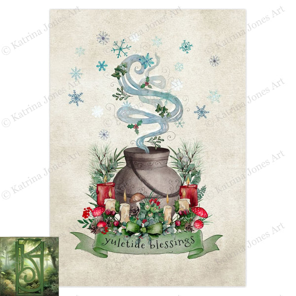 Yuletide Blessings Greeting Card Magical Cute Illustrated Nature Yule Notecards