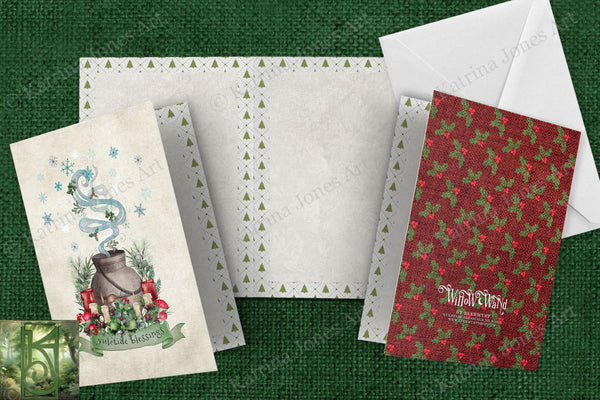 Yuletide Blessings Greeting Card Magical Cute Illustrated Nature Yule Notecards