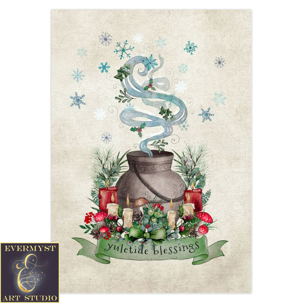 Yuletide Blessings Greeting Card Magical Cute Illustrated Nature Yule Notecards