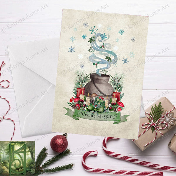 Yuletide Blessings Greeting Card Magical Cute Illustrated Nature Yule Notecards 1