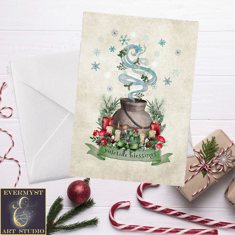 Yuletide Blessings Greeting Card Magical Cute Illustrated Nature Yule Notecards 1