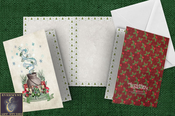 Yuletide Blessings Greeting Card Magical Cute Illustrated Nature Yule Notecards